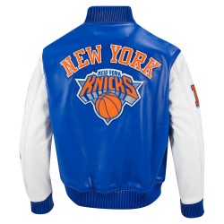 Men's New York Knicks "City Signature" Royal Blue & White Leather Varsity Jacket Men's New York Knicks "City Signature" Royal Blue & White Leather Varsity Jacket