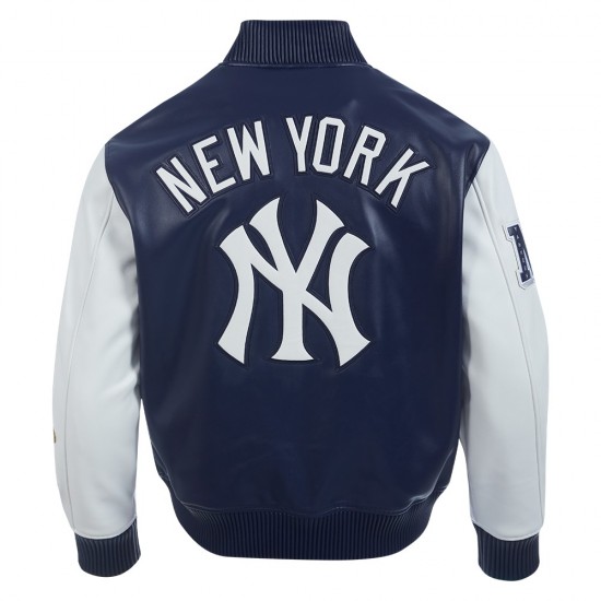 Men's New York Yankees City Signature Midnight Navy Leather Varsity Jacket Men's New York Yankees City Signature Midnight Navy Leather Varsity Jacket