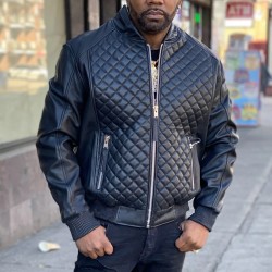 Men’s Red Quilted Bomber Leather Jacket
