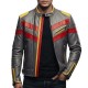 Men’s Red Yellow Striped Gray Leather Biker Jacket Men’s Red Yellow Striped Gray Leather Biker Jacket