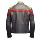 Men’s Red Yellow Striped Gray Leather Biker Jacket