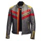 Men’s Red Yellow Striped Gray Leather Biker Jacket Men’s Red Yellow Striped Gray Leather Biker Jacket