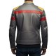 Men’s Red Yellow Striped Gray Leather Biker Jacket Men’s Red Yellow Striped Gray Leather Biker Jacket