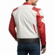 Men’s White and Red Street Racer Biker Leather Jacket