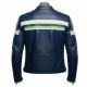 Men’s White Green Striped Blue Leather Biker Jacket