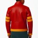 Men’s Yellow Striped Biker Red Leather Jacket