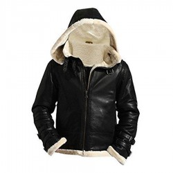 Men’s Black RAF Aviator Vintage B3 Hooded Sheepskin Bomber Jacket