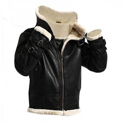 Men’s Black RAF Aviator Vintage B3 Hooded Sheepskin Bomber Jacket