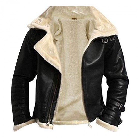 Men’s Black RAF Aviator Vintage B3 Hooded Sheepskin Bomber Jacket