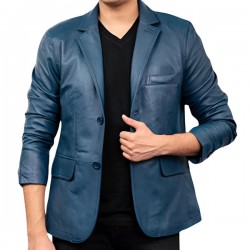 Mens Blue Real Leather Coat Mens Blue Real Leather Coat