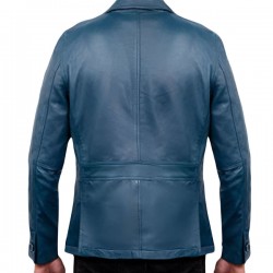 Mens Blue Real Leather Coat Mens Blue Real Leather Coat
