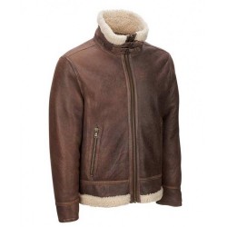 Men's Aviator Faux Shearling Brown Leather Jacket Men's Aviator Faux Shearling Brown Leather Jacket