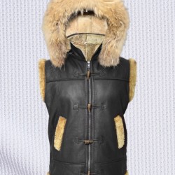 Men's Hooded B3 Aviator Fur Shearling RAF Leather Vest