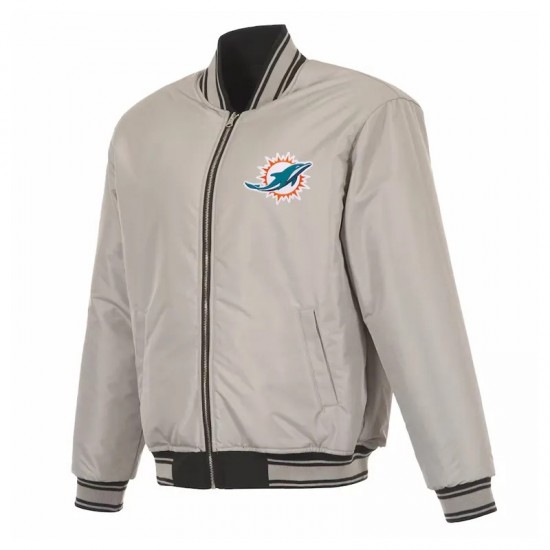 Miami Dolphins Black/Gray Full-Zip Reversible Flight Jacket