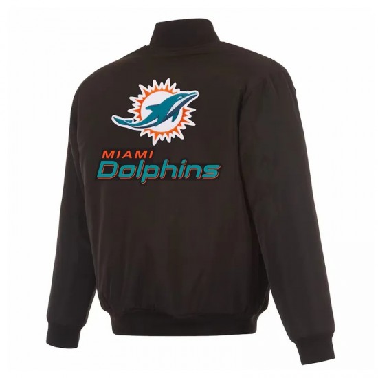 Miami Dolphins Black/Gray Full-Zip Reversible Flight Jacket