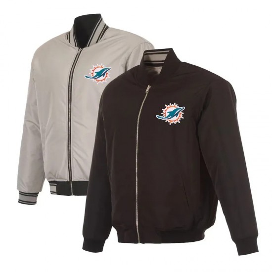 Miami Dolphins Black/Gray Full-Zip Reversible Flight Jacket