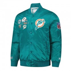 Miami Dolphins Exclusive Aqua Varsity Satin Jacket Miami Dolphins Exclusive Aqua Varsity Satin Jacket