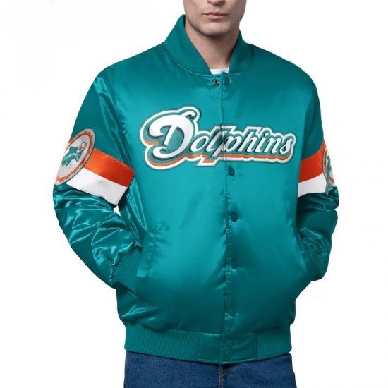 Miami Dolphins Triple Option Varsity Satin Jacket Miami Dolphins Triple Option Varsity Satin Jacket