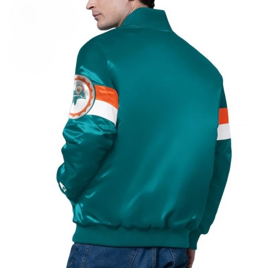 Miami Dolphins Triple Option Varsity Satin Jacket Miami Dolphins Triple Option Varsity Satin Jacket