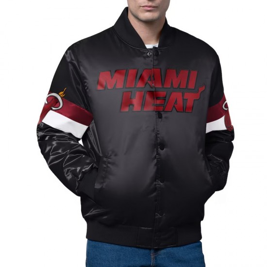 Miami Heat Triple Option Varsity Satin Jacket Miami Heat Triple Option Varsity Satin Jacket