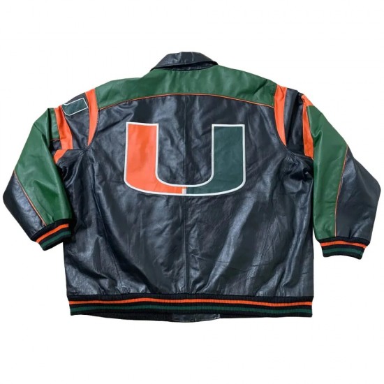 Miami Hurricanes Black and Green Full-Zip Leather Jacket Miami Hurricanes Black and Green Full-Zip Leather Jacket