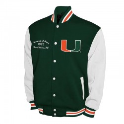 Miami Hurricanes Fleece Green and White Varsity Jacket