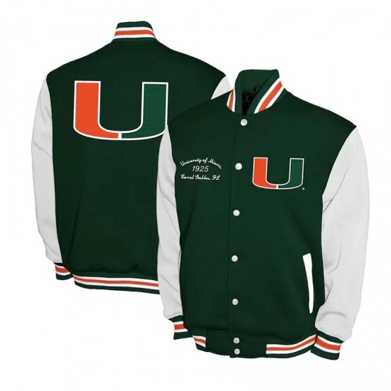 Miami Hurricanes Fleece Green and White Varsity Jacket