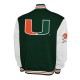 Miami Hurricanes Fleece Green and White Varsity Jacket Miami Hurricanes Fleece Green and White Varsity Jacket