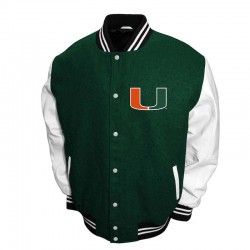 Miami Hurricanes Graduate Green and White Varsity Jacket