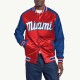 Miami Marlins Red and Blue Varsity Satin Jacket Miami Marlins Red and Blue Varsity Satin Jacket