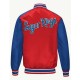 Miami Marlins Red and Blue Varsity Satin Jacket Miami Marlins Red and Blue Varsity Satin Jacket