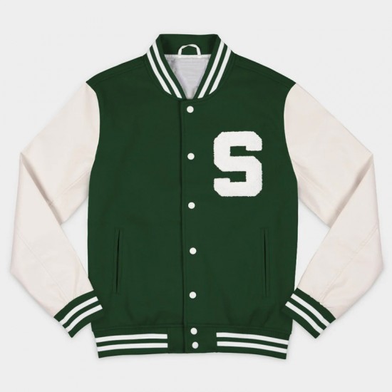 Michigan State Spartans Green and Off White Varsity Jacket