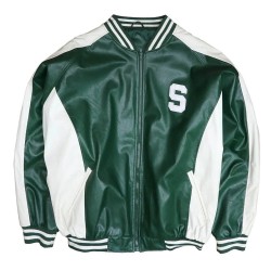 Michigan State Varsity Green and White Leather Jacket Michigan State Varsity Green and White Leather Jacket