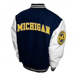 Michigan Wolverines Graduate Navy and White Varsity Jacket