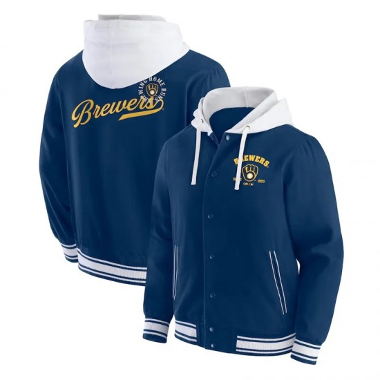 Milwaukee Brewers Navy Cotton Hooded Jacket Milwaukee Brewers Navy Cotton Hooded Jacket