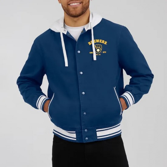 Milwaukee Brewers Navy Cotton Hooded Jacket Milwaukee Brewers Navy Cotton Hooded Jacket