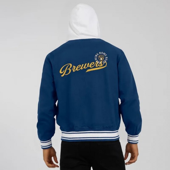 Milwaukee Brewers Navy Cotton Hooded Jacket Milwaukee Brewers Navy Cotton Hooded Jacket