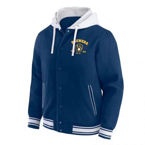 Milwaukee Brewers Navy Cotton Hooded Jacket Milwaukee Brewers Navy Cotton Hooded Jacket