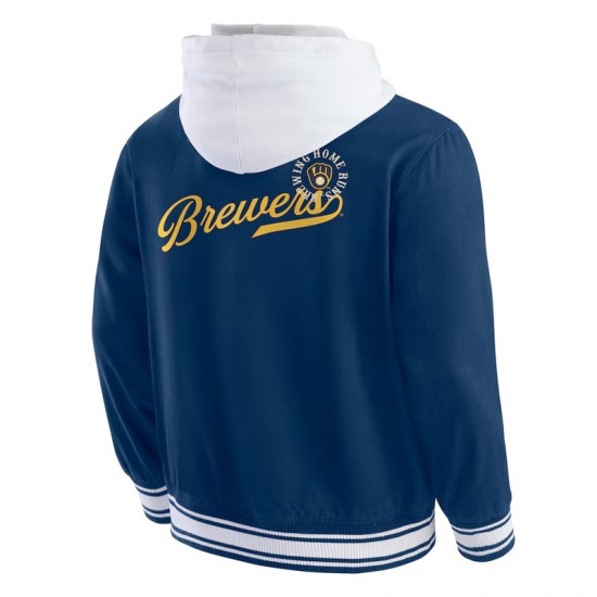 Milwaukee Brewers Navy Cotton Hooded Jacket Milwaukee Brewers Navy Cotton Hooded Jacket