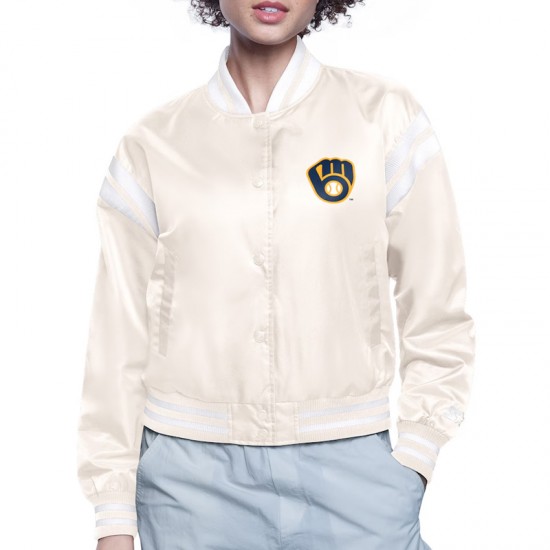 Milwaukee Brewers Printed Logo Varsity Satin Jacket Milwaukee Brewers Printed Logo Varsity Satin Jacket