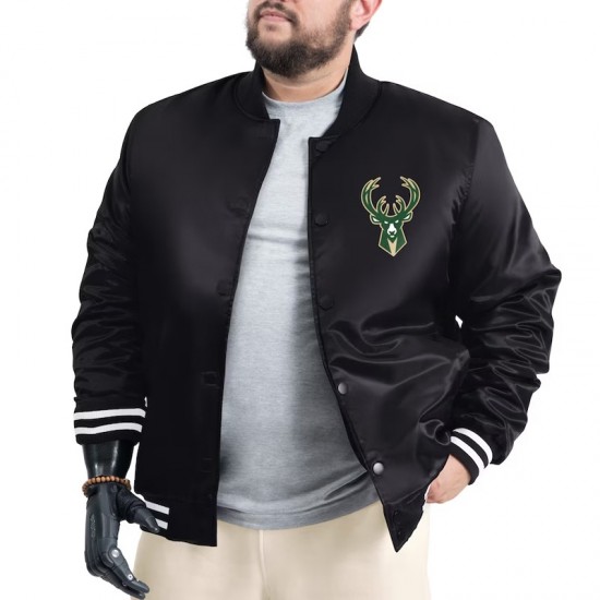 Milwaukee Bucks Adaptive Bold Logo Varsity Satin Jacket