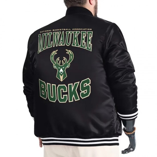Milwaukee Bucks Adaptive Bold Logo Varsity Satin Jacket