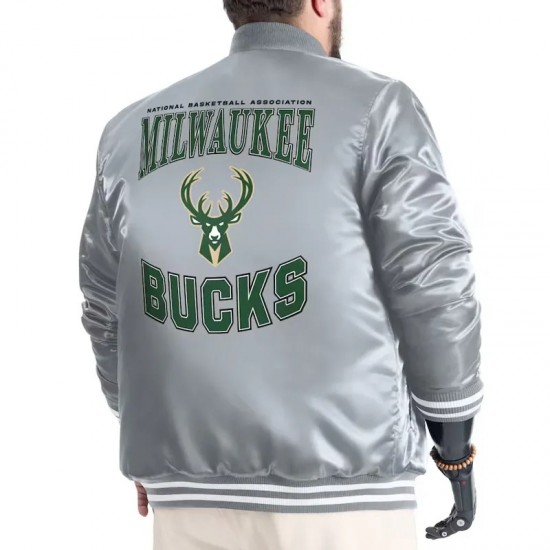 Milwaukee Bucks Adaptive Bold Logo Varsity Satin Jacket