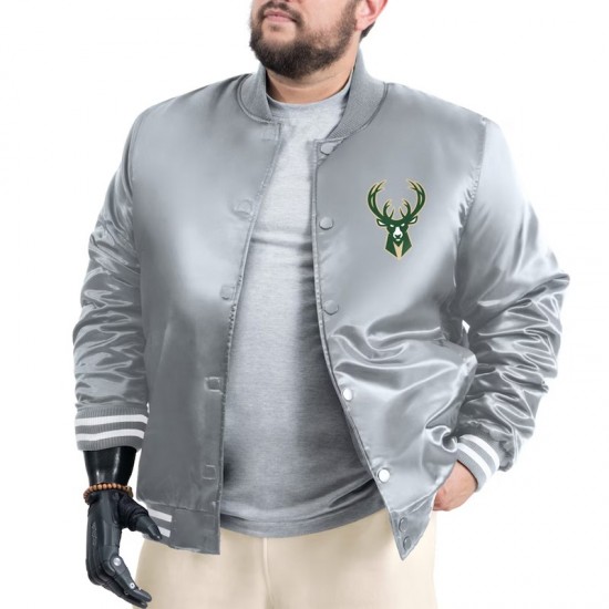 Milwaukee Bucks Adaptive Bold Logo Varsity Satin Jacket