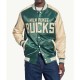 Milwaukee Bucks Green and Cream Varsity Satin Jacket Milwaukee Bucks Green and Cream Varsity Satin Jacket