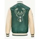 Milwaukee Bucks Green and Cream Varsity Satin Jacket Milwaukee Bucks Green and Cream Varsity Satin Jacket