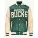 Milwaukee Bucks Green and Cream Varsity Satin Jacket Milwaukee Bucks Green and Cream Varsity Satin Jacket