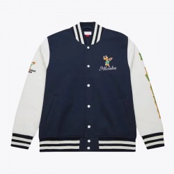Milwaukee Bucks Navy and White Fleece Varsity Jacket