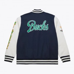 Milwaukee Bucks Navy and White Fleece Varsity Jacket