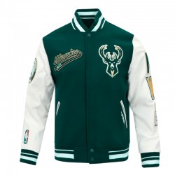 Milwaukee Bucks Script Tail Classic Rib Varsity Jacket